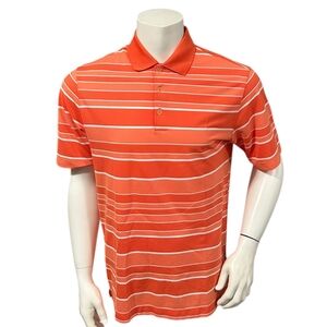 Nike Men’s Athletic Polo Shirt Orange White Striped Logo Dri-Fit M